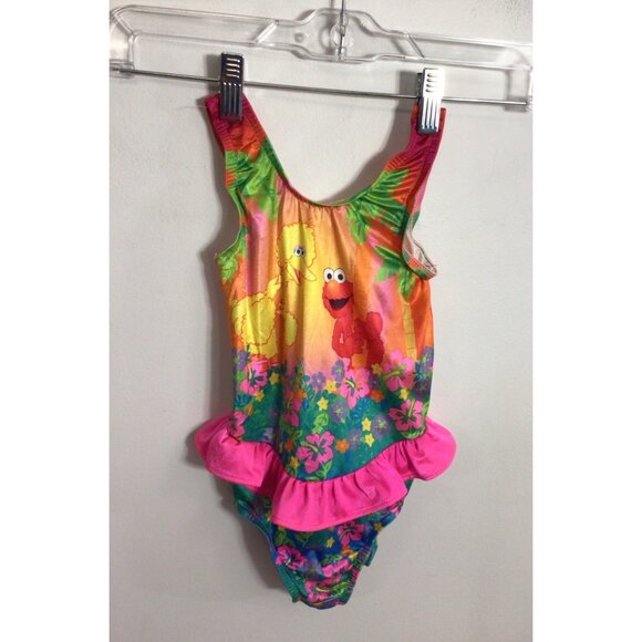Vintage Sesame Street Elmo Swimsuit Pink Ruffle 5T - Picture 1 of 8